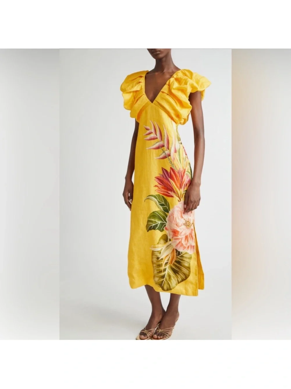 FARM Rio Off White Spring Awakening Tropical-Print Midi Dress - Picture 1 of 7